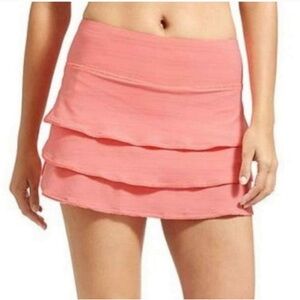 {Athleta} Striped Ruffle Swagger Skort in Coral - Women's Medium Tall
